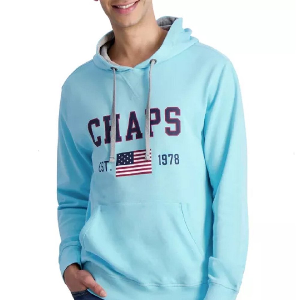 XL new AQUA BLUE Chaps French Terry Graphic Hoodie in MEN's Size EXTRA LARGE - Picture 4 of 6